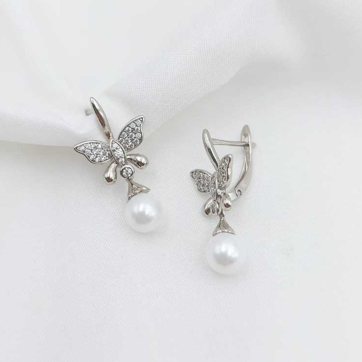 Xuping Anting Jepit Silver Kupu Mutiara 710