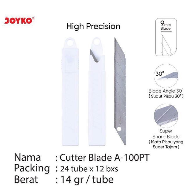 

( 1 tube ) Cutter Blade Besar L150 dan Kecil A100PT 30 derajat / Pisau Kater A-100PT Kecil Lancip dan Tajam / Isi Cutter L-150 Besar Joyko