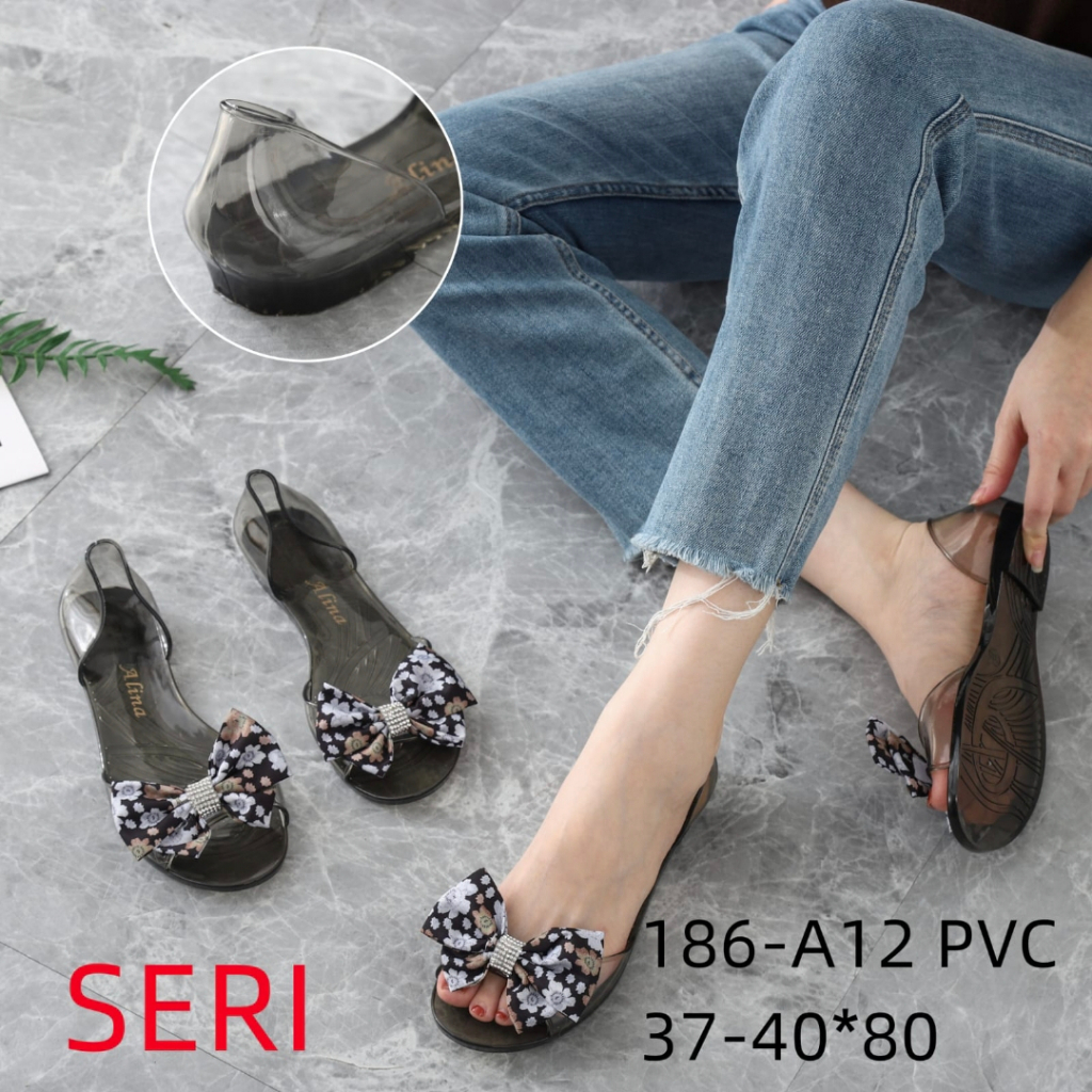 de poteshop Sandal wanita flatshoes jelly import ALINA 186-A12 pita kain bunga