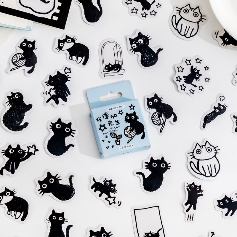 

【MAPLESOL】45 Pcs BLACK CAT Deco Sticker DIY Scrapbook Stiker Jurnal Diary Planner Kotak / Stiker Kertas Bujo Journaling Bullet / Dreamy Deco Sticker Planner DIY Scrapbook Stiker Korea / Aesthetic Sticker Box DIY Diary Planner