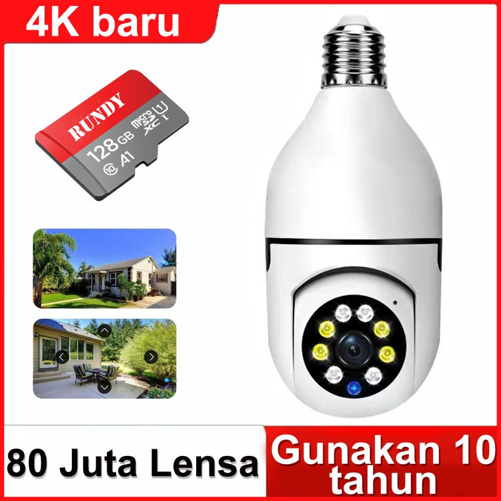 TERMURAH (FFD) RUNDY CCTV KAMERA 8MP CCTV BULB V380 PRO PANORAMA NIRKABEL WIFI TERHUBUNG KE
