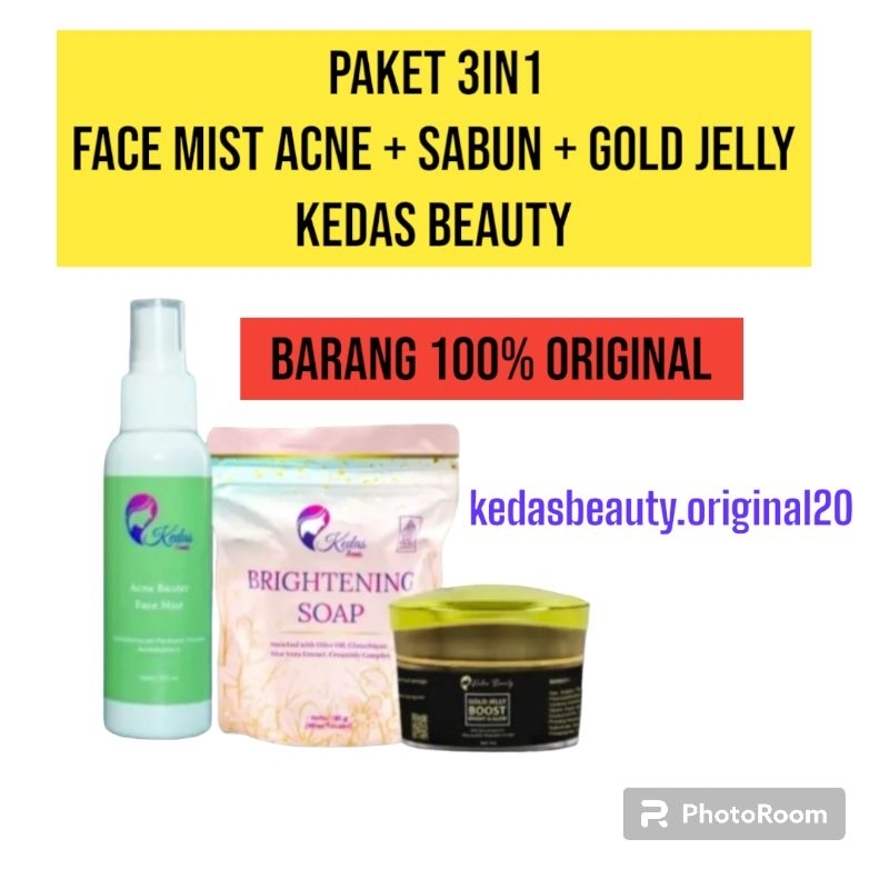 paket 3in1 isi face mist untuk kulit normal (hijau) + gold Jelly + sabun kedas beauty original 100%