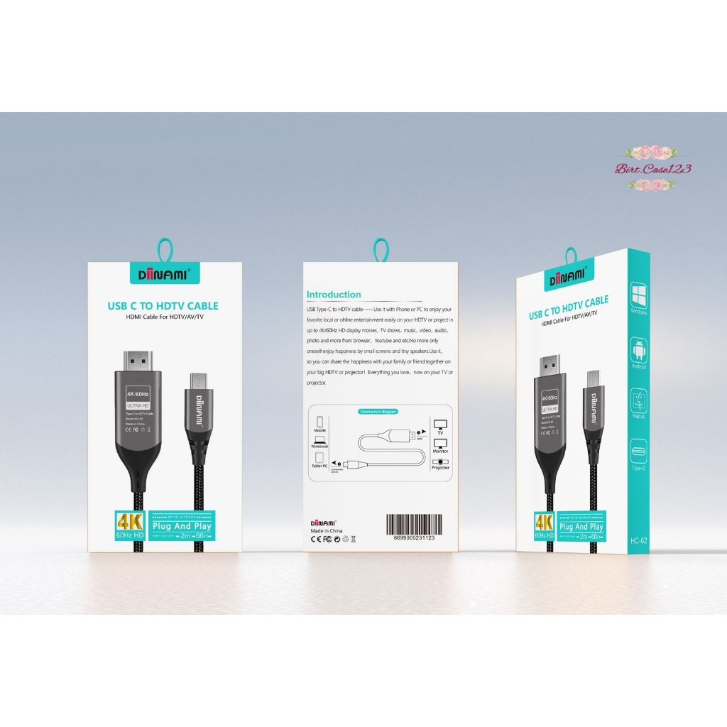 DIINAMI KABEL USB TYPE C TO HDMI TV HDTV CABLE ( HDMI CABLE FOR HDTV/AV/TV) 4K/60HZ ULTRA HD 2METER 