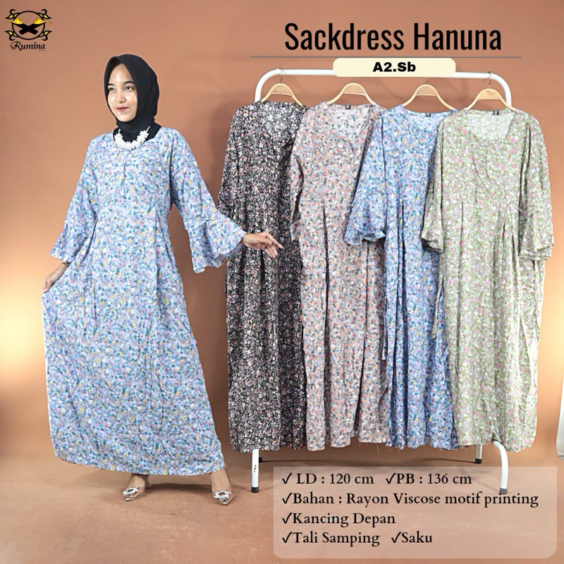 RUMINA BATIK - SD Abaya Hanuna (A2.Sb) abaya busui morif bunga lengan terompet batik cap pekalongan