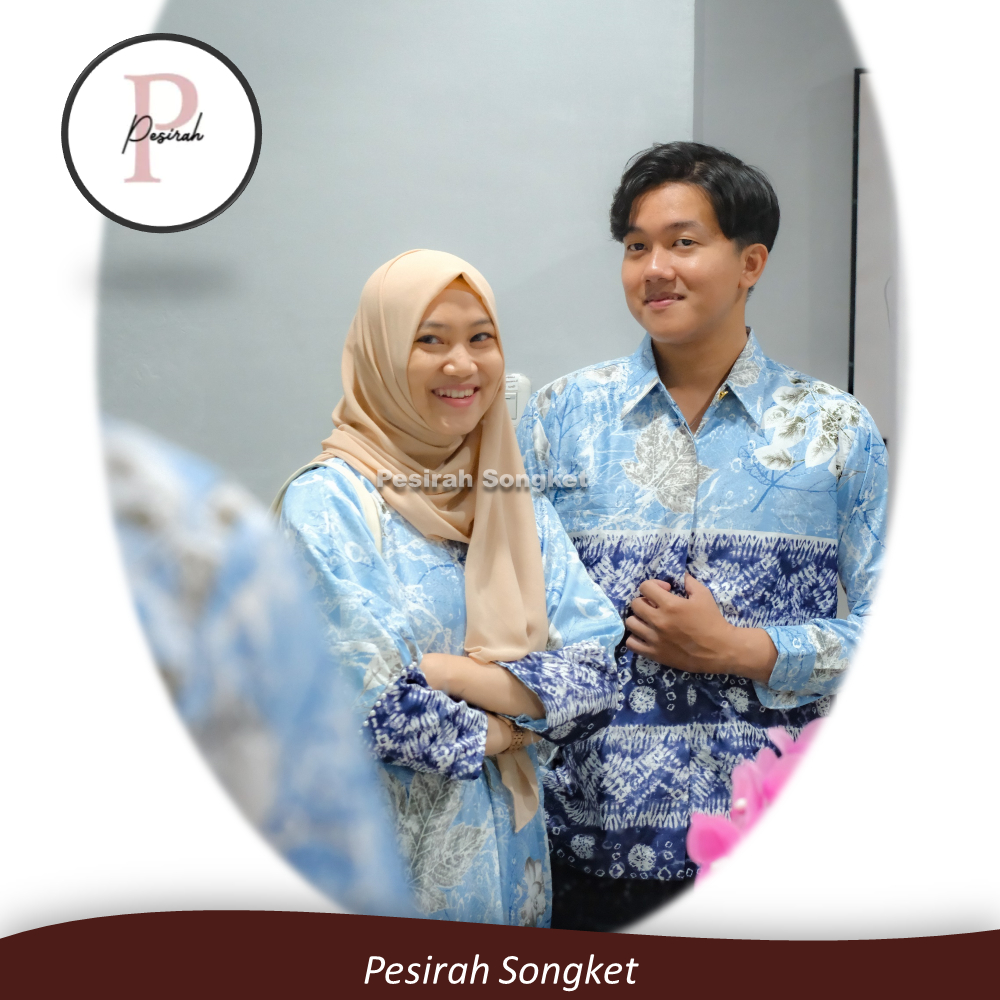 Set Couple Jumputan Akasha Motif Biru Muda Palembang