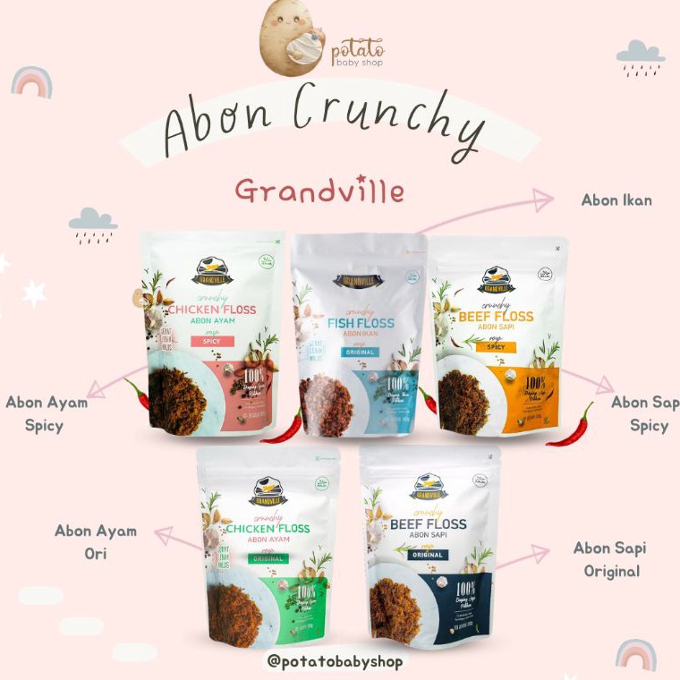 

[♥R80\] Grandville Abon Crunchy - ABON CIPUNG Ayam Ori - Ayam Spicy - Sapi Ori - Sapi Spicy - Abon ikan Special