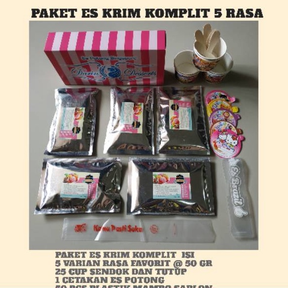 

WQWY4561 [PROMO MURAH!!!] ice cream paket 5 rasa komplit gratis plastik es mambo sablon dan plastik es pencil