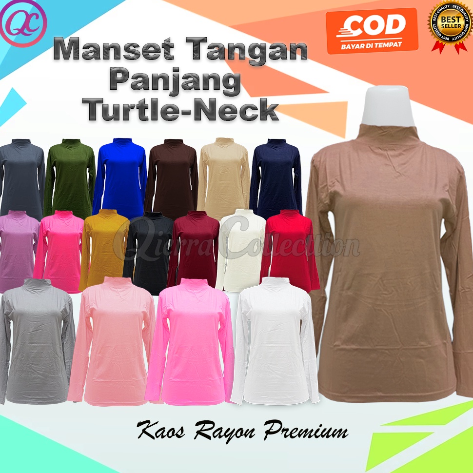 Harga Spesial.. Baju Manset Lengan Panjang Wanita Bahan Rayon Kerah Leher Turtle Neck Polos Dalaman 