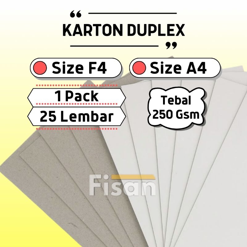 25 Lembar Karton Duplex 250 gr F4 A4