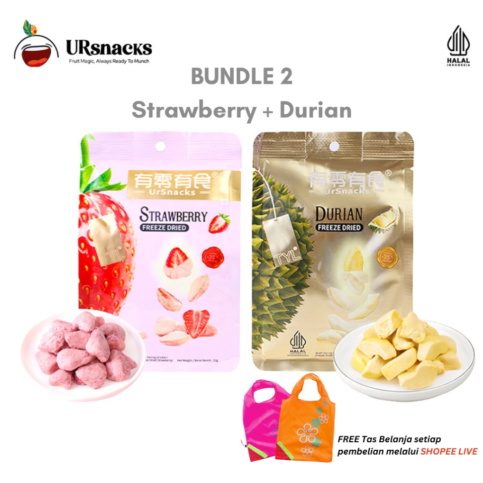 

R3adyst0ck URSNACKS BUNDLE OF 2 - ZE DRIED KERIPIK SEHAT STRAWBERRY 22gr + DURIAN 32gr BUAH VAKUM CEMILAN DIET Promo Terupdate
