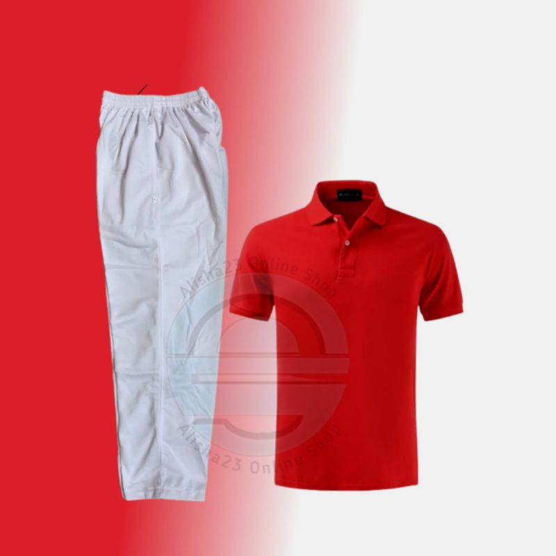 Setelan Kaos Kerah Lengan Pendek Dewasa Seragam Training Putih Polos Pria Wanita Baju Olahraga