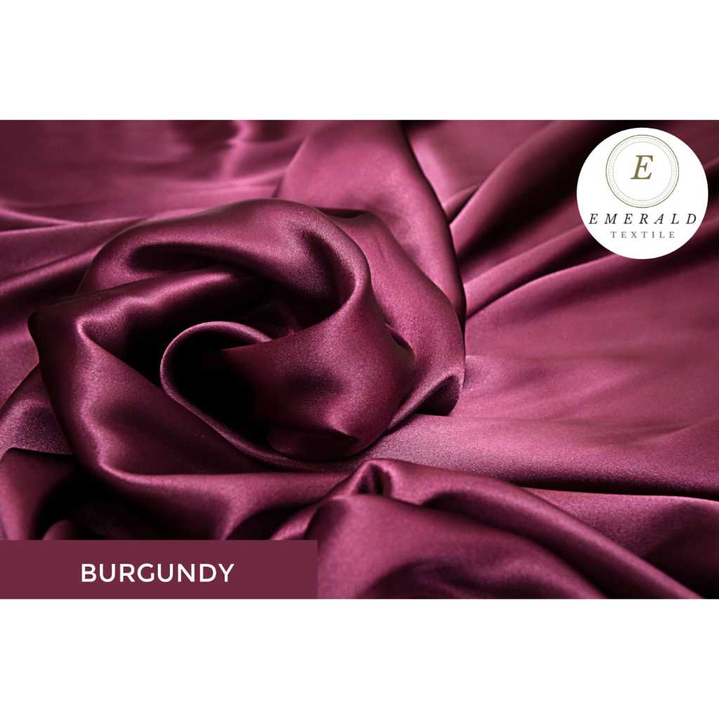 ( BUKAN HIJAB ) SETENGAH METER Kain Satin Charmuse Silk Premium - Burgundy/Plum ( HARGA PER 50cm KAI