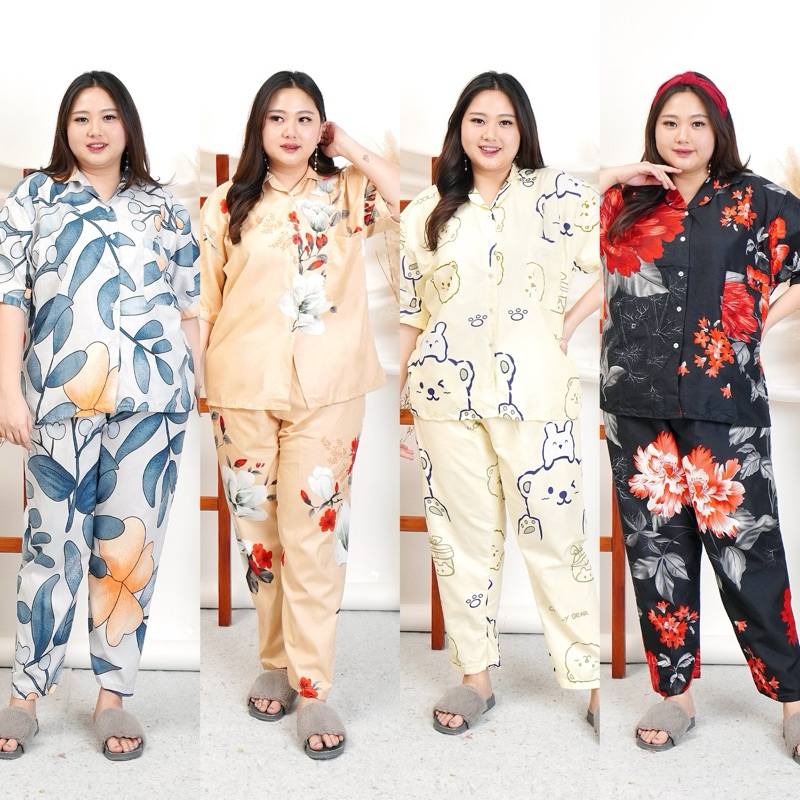 ONE SET Kemeja Piyama POLOS Jumbo XXL Big Size Tangan Pendek Ranting - Katun - Daily Set