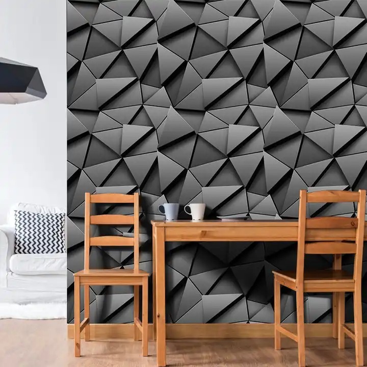 Wallpaper Dinding Motif Geometris Hitam 3D Mewah Ruang Tamu Kamar Tidur