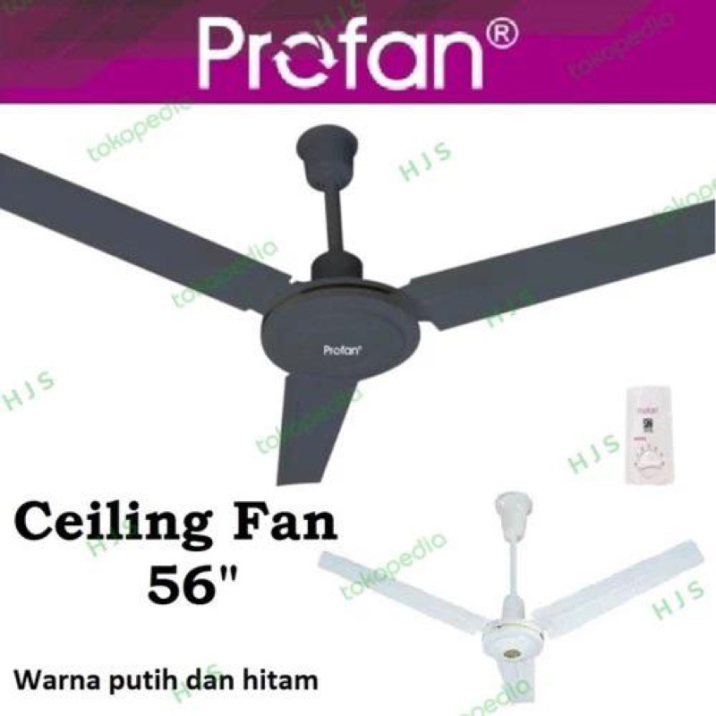 ceiling fan 56" merek profan warna black dan white
