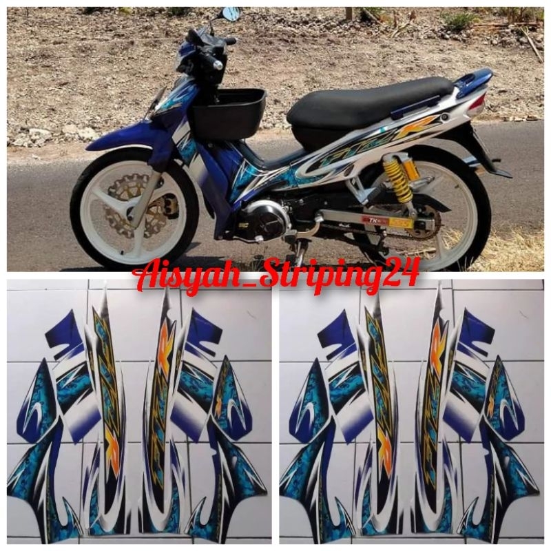 stiker striping lis body motor Yamaha FizR 2005 putih-biru