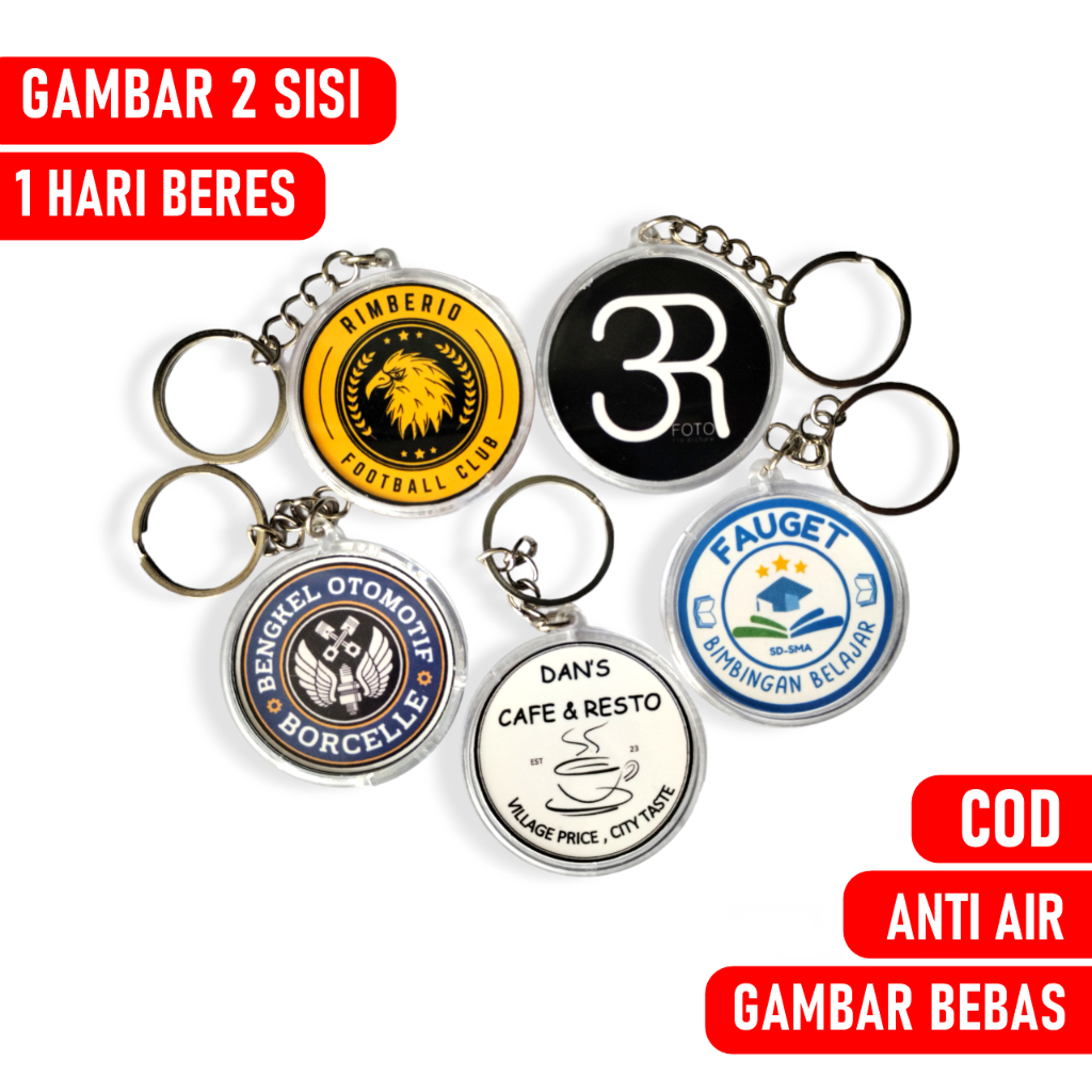 Gantungan Kunci Akrilik Bulat 2 Sisi Custom Gambar/Foto/Logo