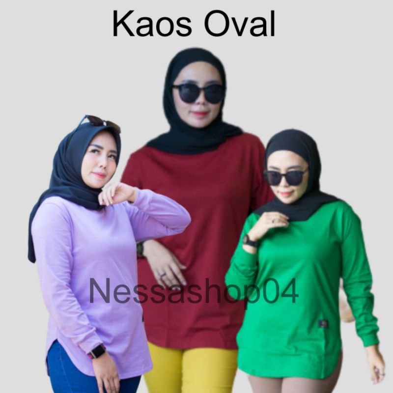 Ayessa Shop Kaos Polos Oval // Atasan Wanita Lengan Panjang // Kaos Wanita Jumbo Dinarry Fashion Top