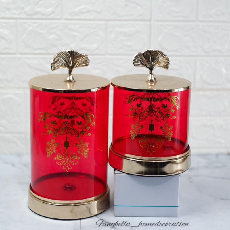 Toples Kaca Satuan Set Mewah Merah Emas Gold Terang Sulthan Lebaran Dekorasi Rumah Hiasan Kue