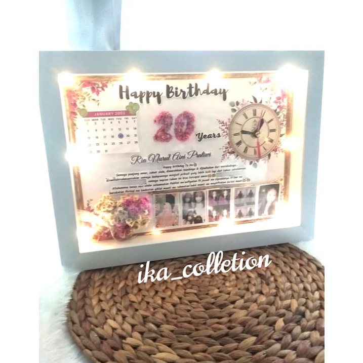 New Stock.. Frame 3D Premium Paling Jumbo LAMPU LED+JAM nyala/Pigura/Bingkai/35x25cm/Figura/Buket fo