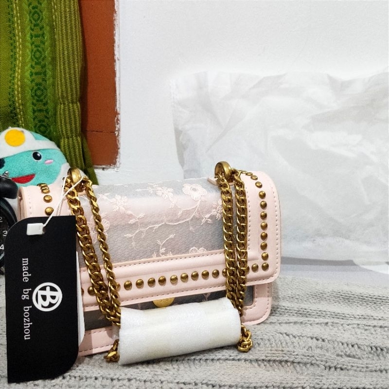 Bozhou Tas Selempang Transparent Motif Bunga Pink Sakura Premium Import Limited