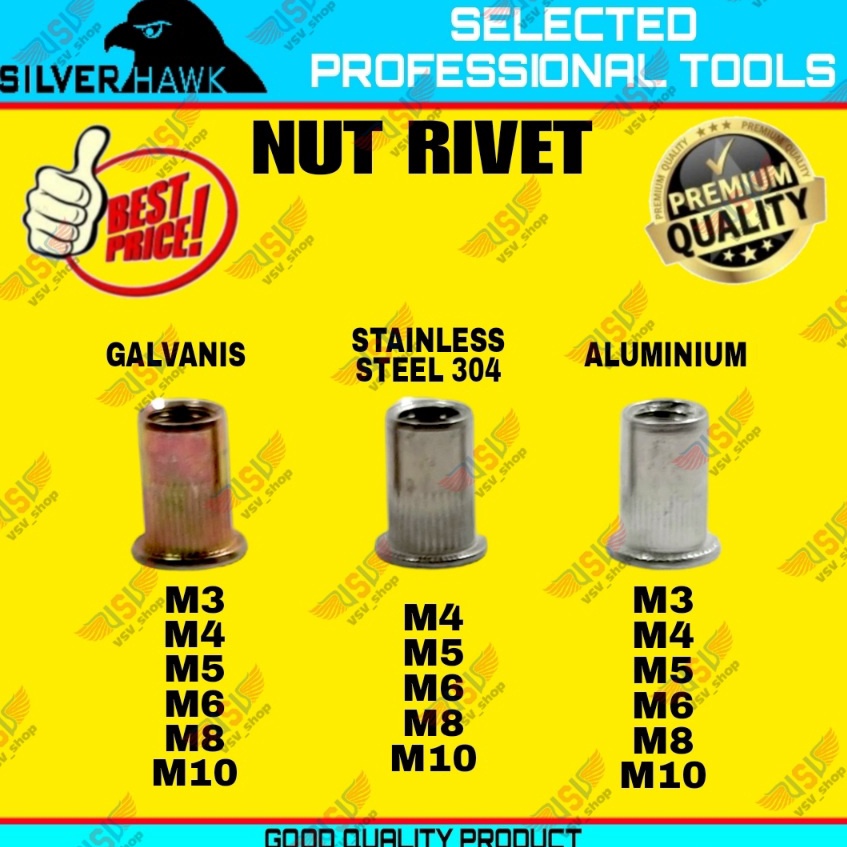 Paling Dicari.. Rivet Nut M5 GALVANIS/STAINLESS STEEL/ALUMINIUM Mur Rivet Tanam Rifnut Nutsert 98