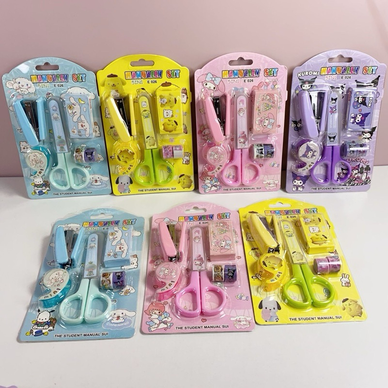 

Gunting set 5in1 alat Perlengkapan sekolah anak dan kantor buku dan alat tulis stationery set gunting kuromi melody cinnamoroll