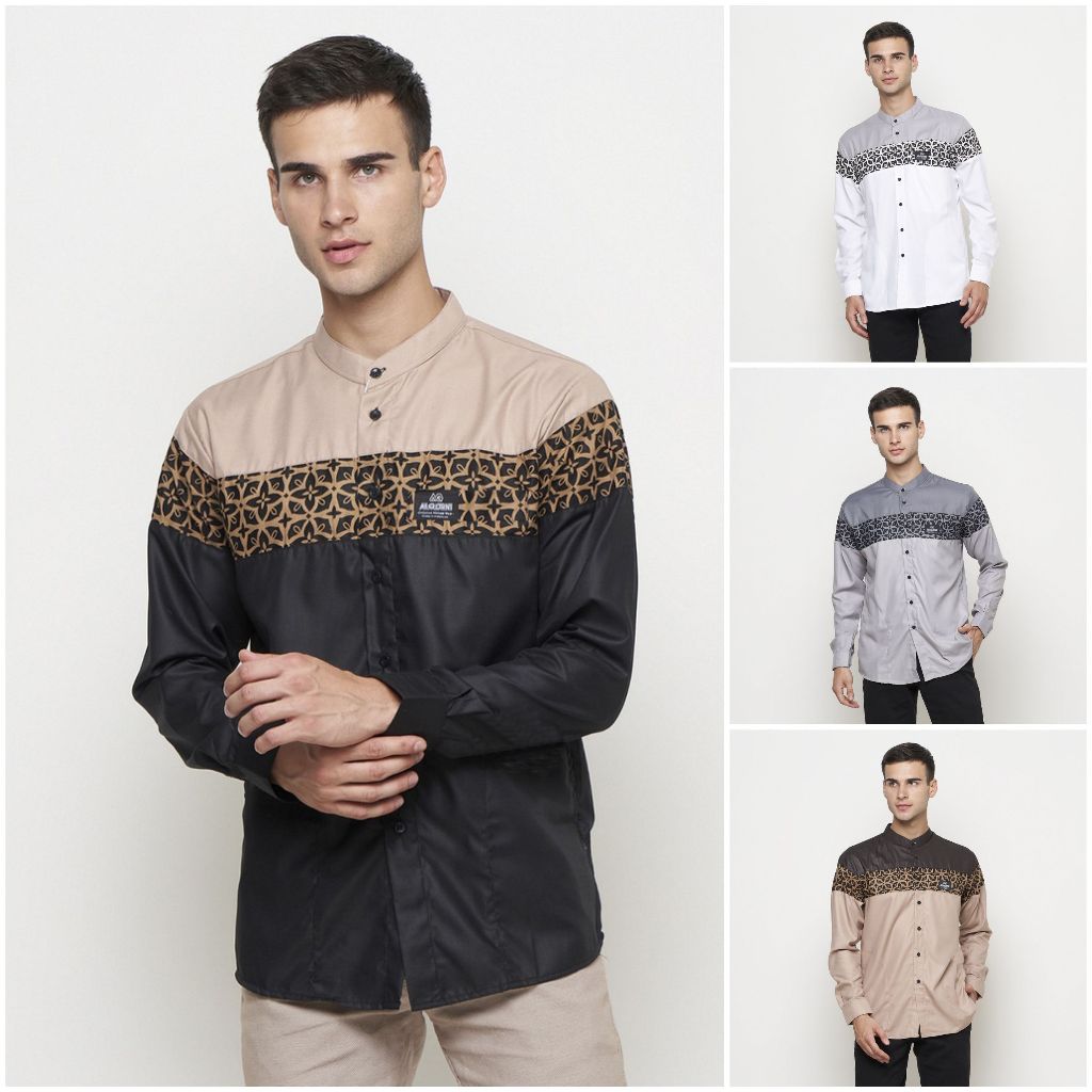 Baju koko pria kombinasi batik model terbaru lengan panjang baju koko muslim laki laki