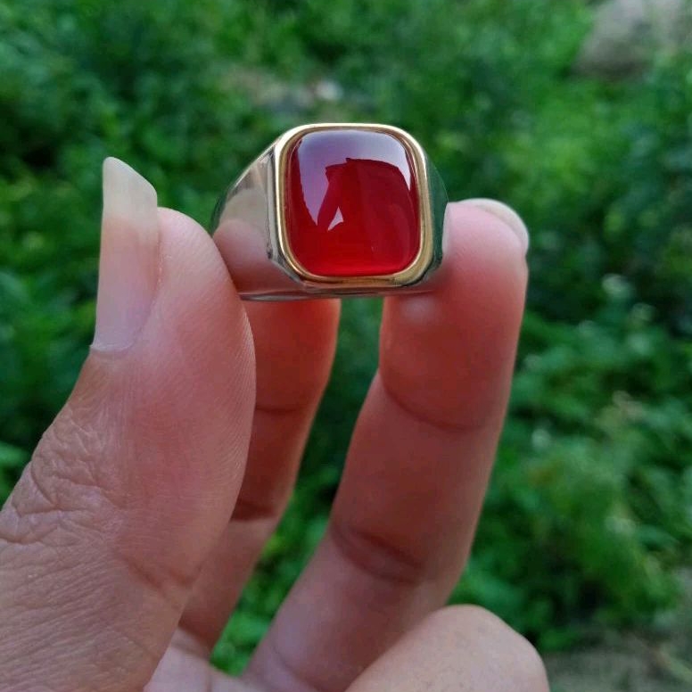 Cincin batu akik Red baron kotak natural