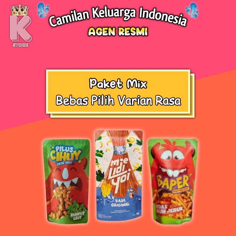 

Paket Mix 5 Pcs (Pilus Cihuy, Basreng Super, dan Mie Lidi Yoi)
