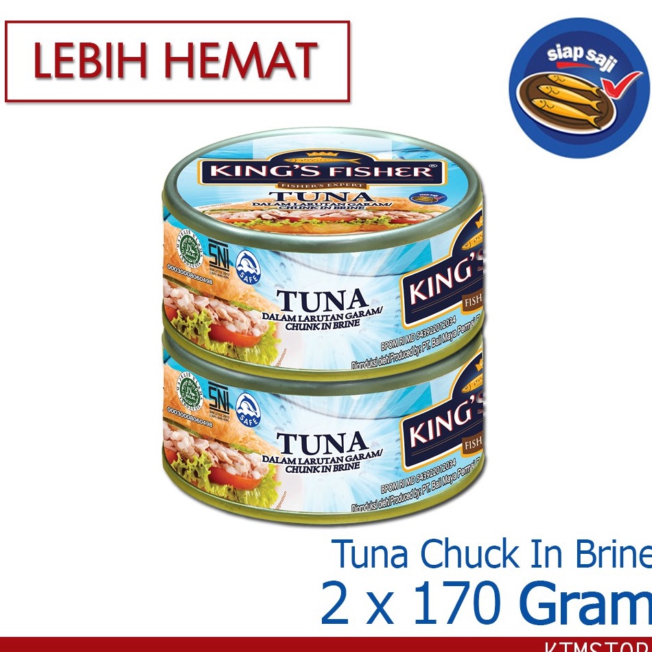 

[☯L72\] KtmStore Paket 2 pcs King's Fisher Tuna dalam Air Garam Tuna in Brine Daging Tuna Makanan Kaleng 170 g Shopee Sale