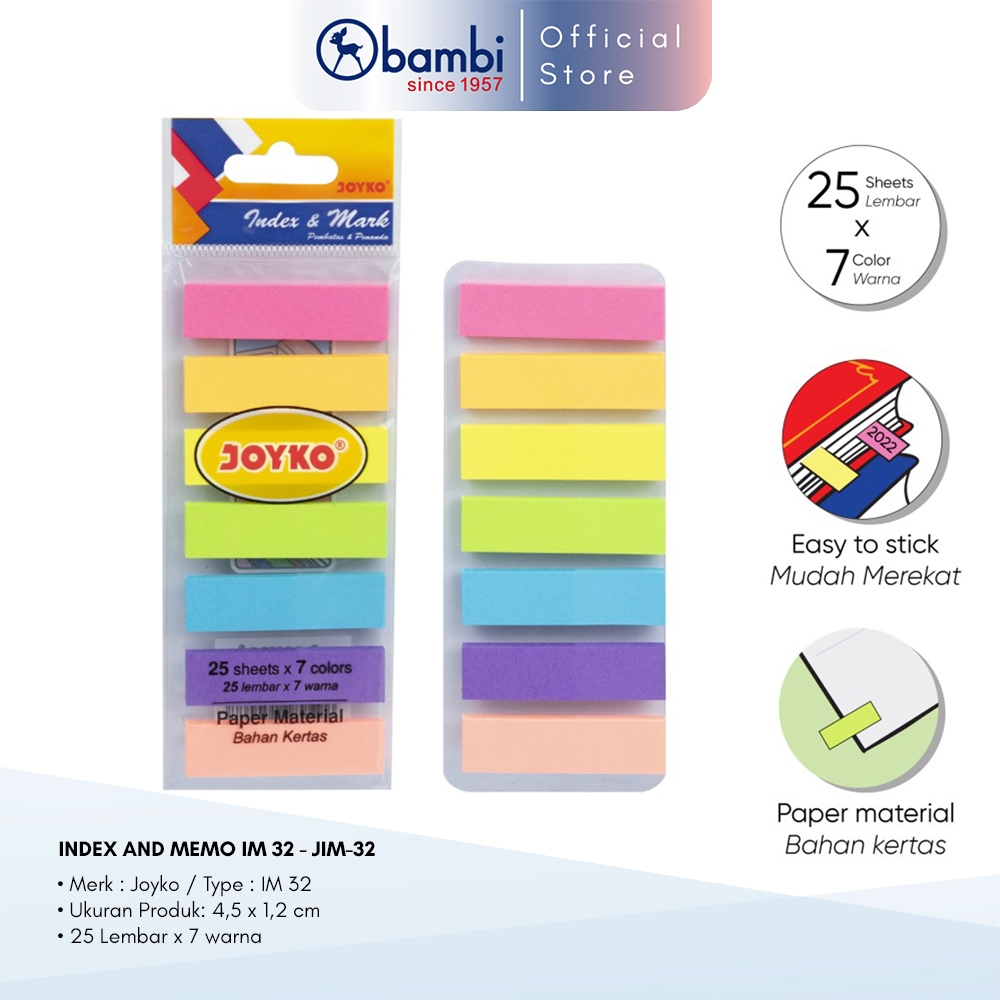 

Bambi x Joyko Pembatas Kertas IM-32 Isi 25 sheet x 7 warna Original
