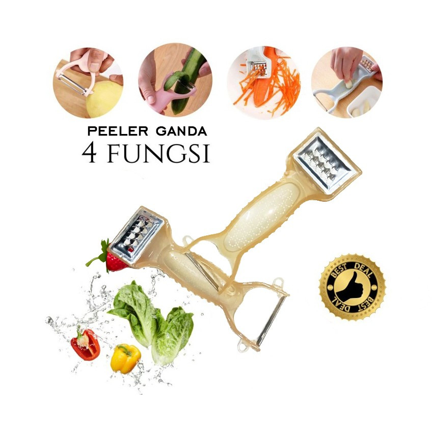 Peeler Ganda 4in1 Pisau Kupas Parutan Slicer Alat Pengupas Buah Sayur