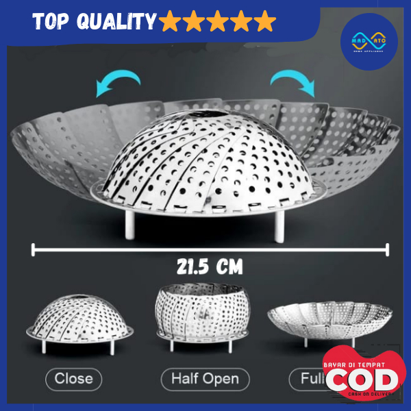 Kukusan Sayuran Stainless Lipat anti Karat Saringan Kukusan Makanan Susun jaring lipat  Multifungsi