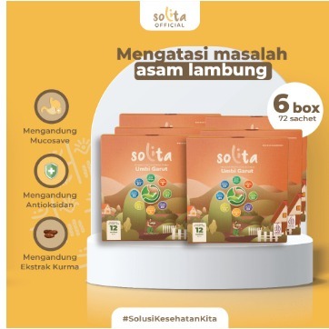 

SOLITA BUNDLE 6 Box Minuman Serbuk Umbi Garut Isi 12 Sachet Rasa Coklat untuk Atasi Asam Lambung, Maag, dan GERD