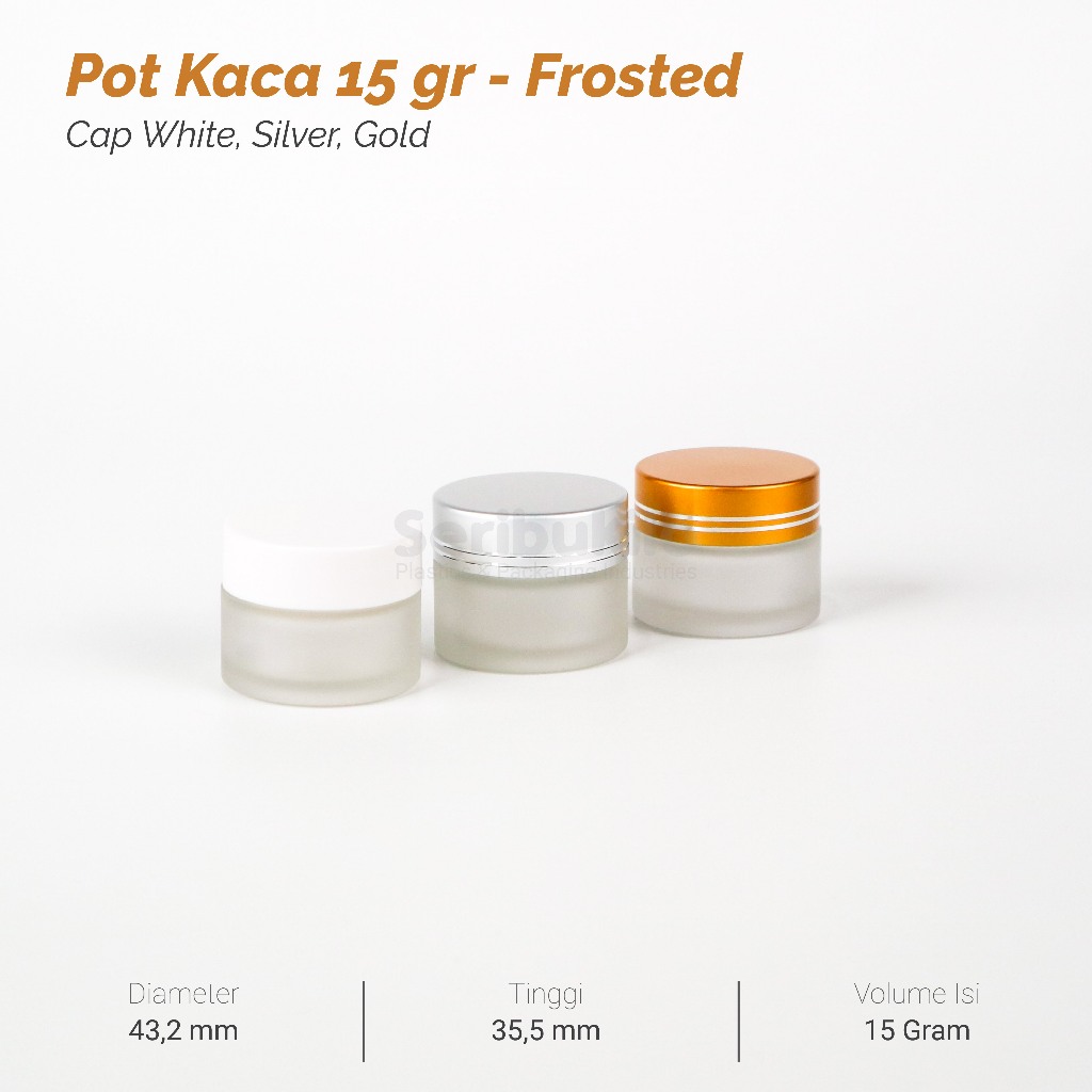 POT CREAM KACA 15 GRAM FROSTED / GLASS JAR 15 GR / POT CREAM 15 GR FROSTED CAP GOLD SILVER WHITE
