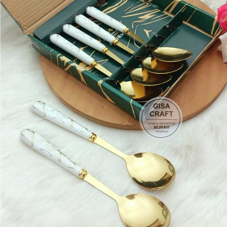 Gisacraft souvenir 1 set sendok sultan isi 6 pcs kemas paper box, sendok emas, sendok eksklusif, sen
