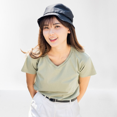 SF V Neck Sage Wanita/Kaos Katun/Kaos Polos/Katun Premium/SOUTH FORMED