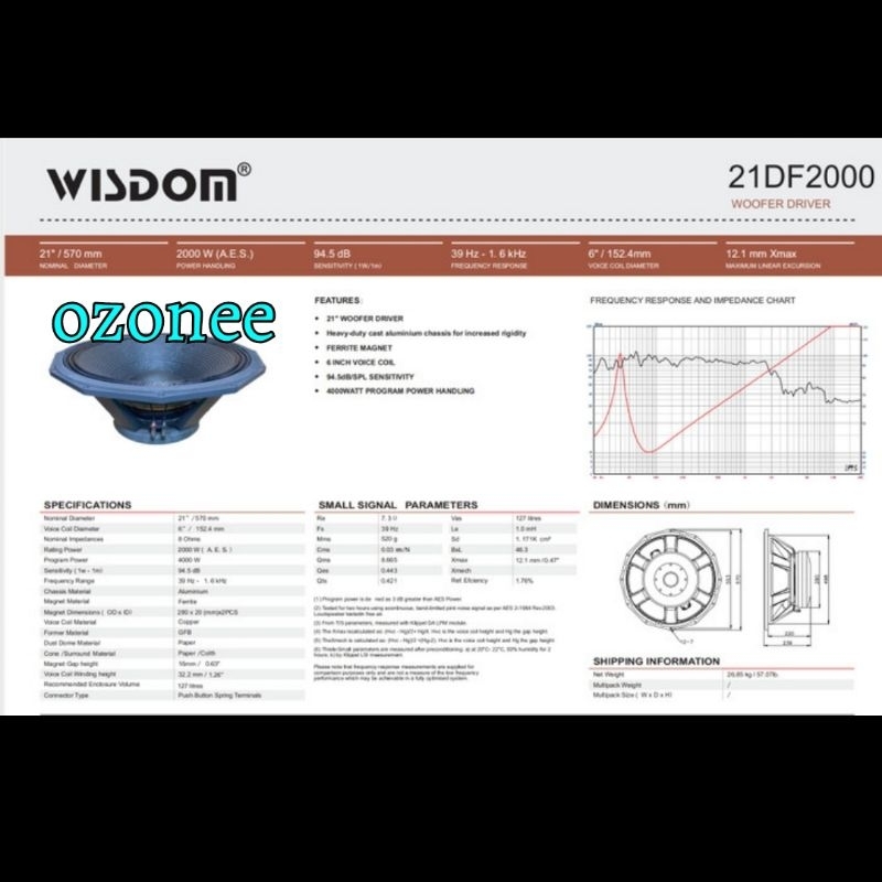 Wisdom Speaker 21Df2000/21 Df  2000/21Df 2000  21 Inch Dobel Magnet