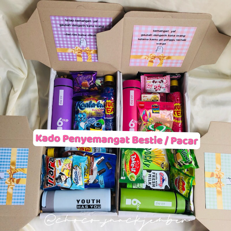 

Kado Penyemangat Teman Pacar | Giftbox penyemangat | Snacksbox | Kado Ulang Tahun | Kado Penyemangat | Kado Wisuda | Kado Valentine