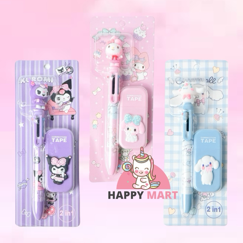 

Pulpen multicollors pack 2 in 1 kuromi / melody / cinnamoroll