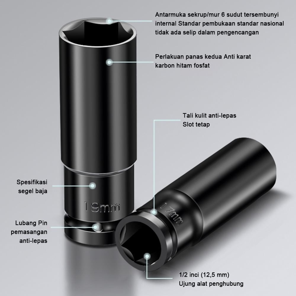 Impact Socket Set 10Pcs 1/2 Inch 8-24MM Extension Impact Socket Panjang Mencapai Soket Nut Perbaikan AlaT