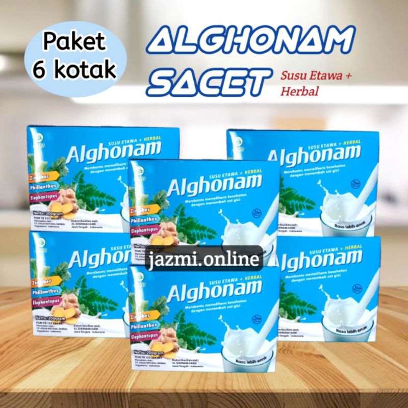 

PAKET 6 KOTAK AL GHONAM SACET | Susu Etawa + Herbal 200gr @20gr