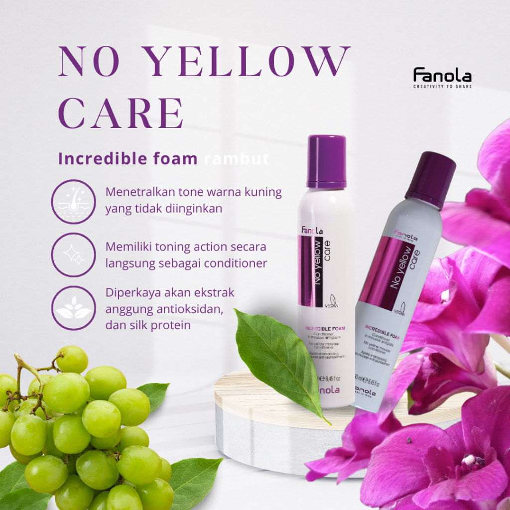 Fanola No Yellow Care Incredible Foam 250ml (Untuk rambut yang diwarnai menjaga elastilitas rambut)