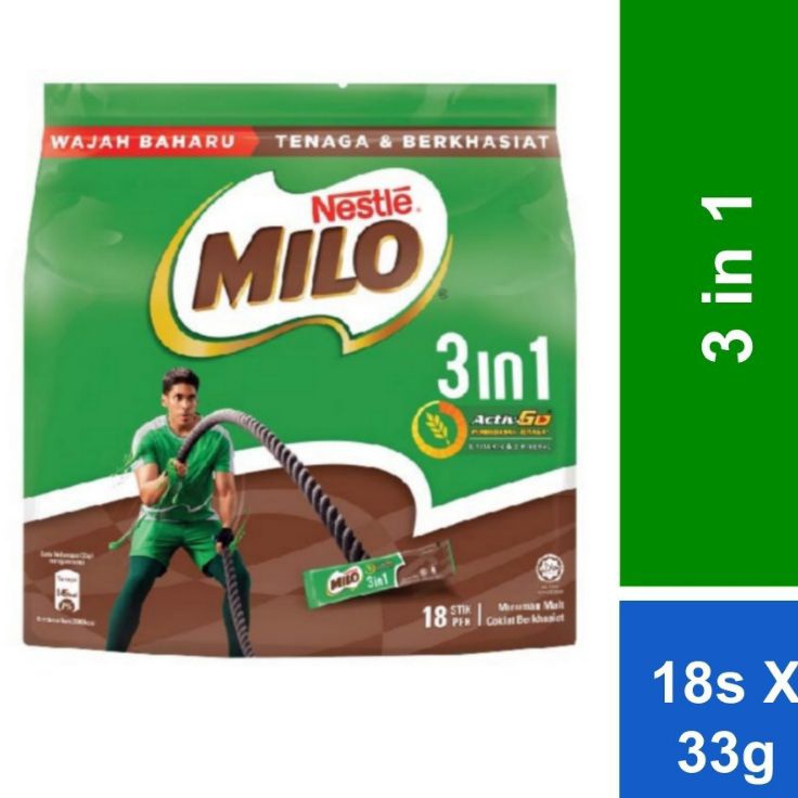 

✪Big Sale✯ NESTLE MILO 3in1 Activ-Go Bubuk Malt Coklat Malaysia (33g x 18 sachet) S70 ✢