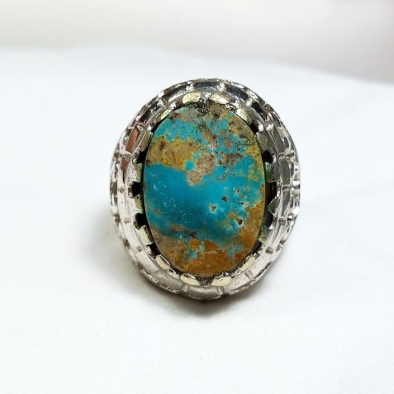 Batu Pirus Persia Biru Urat Emas Kontras