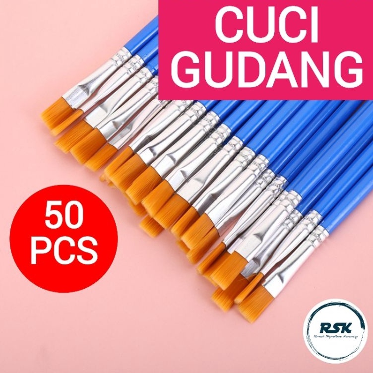 

[KODE GEPSK] MIGUNANI 50 Pcs Kuas Lukis Flat Kuas Nylon r Paint By Number Kuas Round