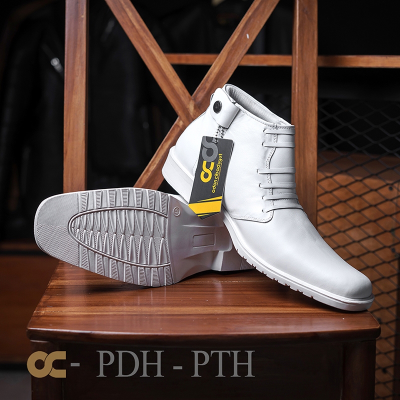 Sepatu PDH Putih Pria Dinas Kulit Asli Odon Cibaduyut Pantofel Casual Formal Kerja Boots Paskibra