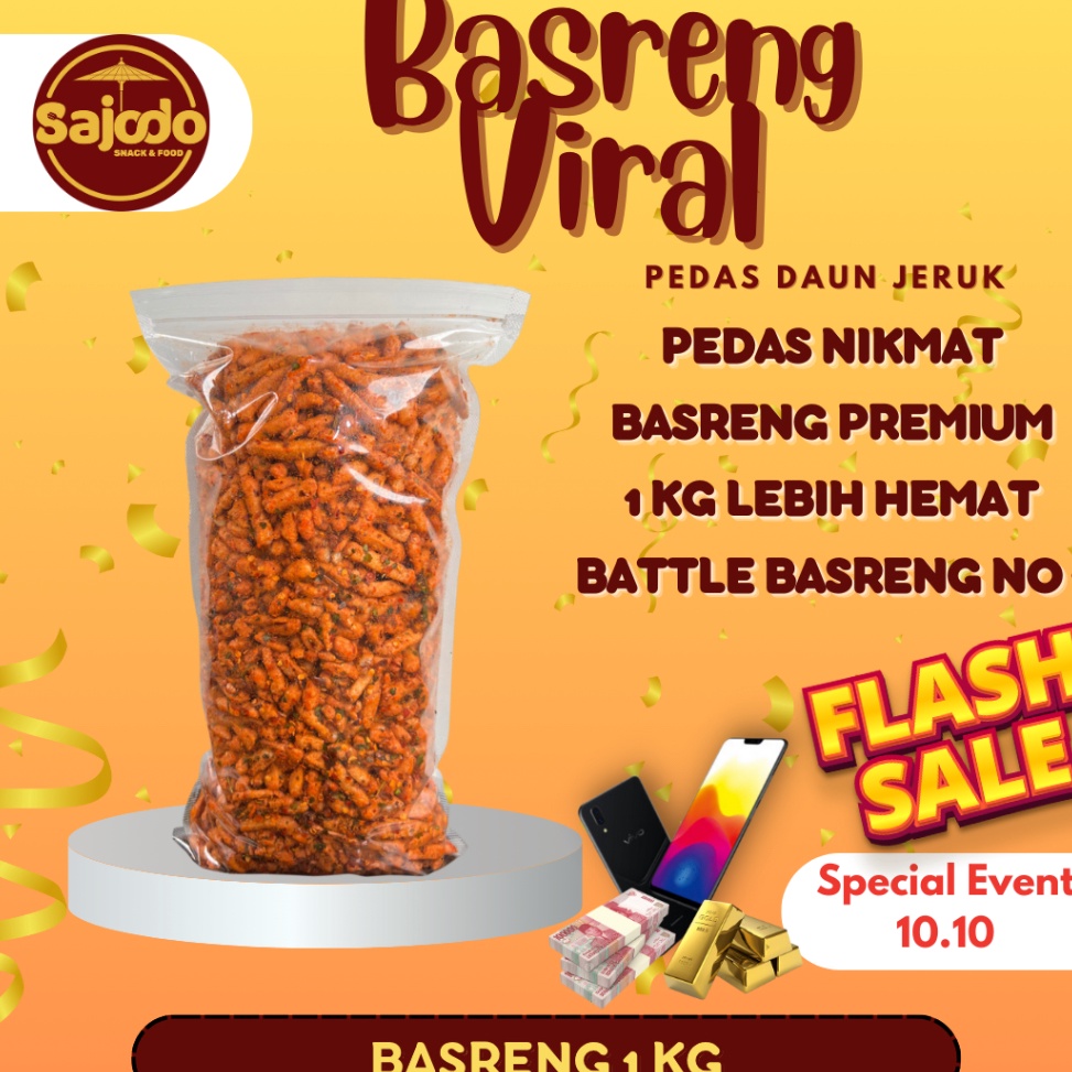 

[♖P74@] [FLASH SALE] Basreng Pedas Daun Jeruk Sajodo Snack - 1kg Restok Gan