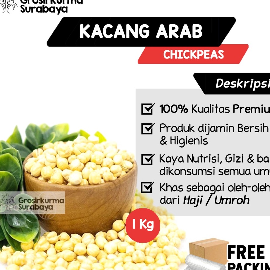 

[KODE IICH0] KACANG ARAB CHICKPEAS Premium 1kg Matang Panggang Moodbooster MPASI Almond Oleh oleh Haji Umroh